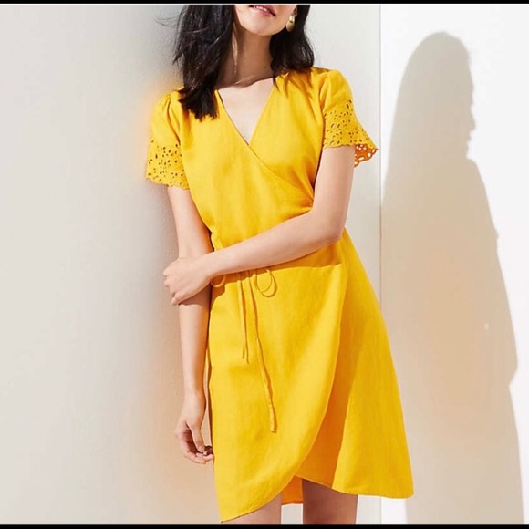 yellow linen wrap dress